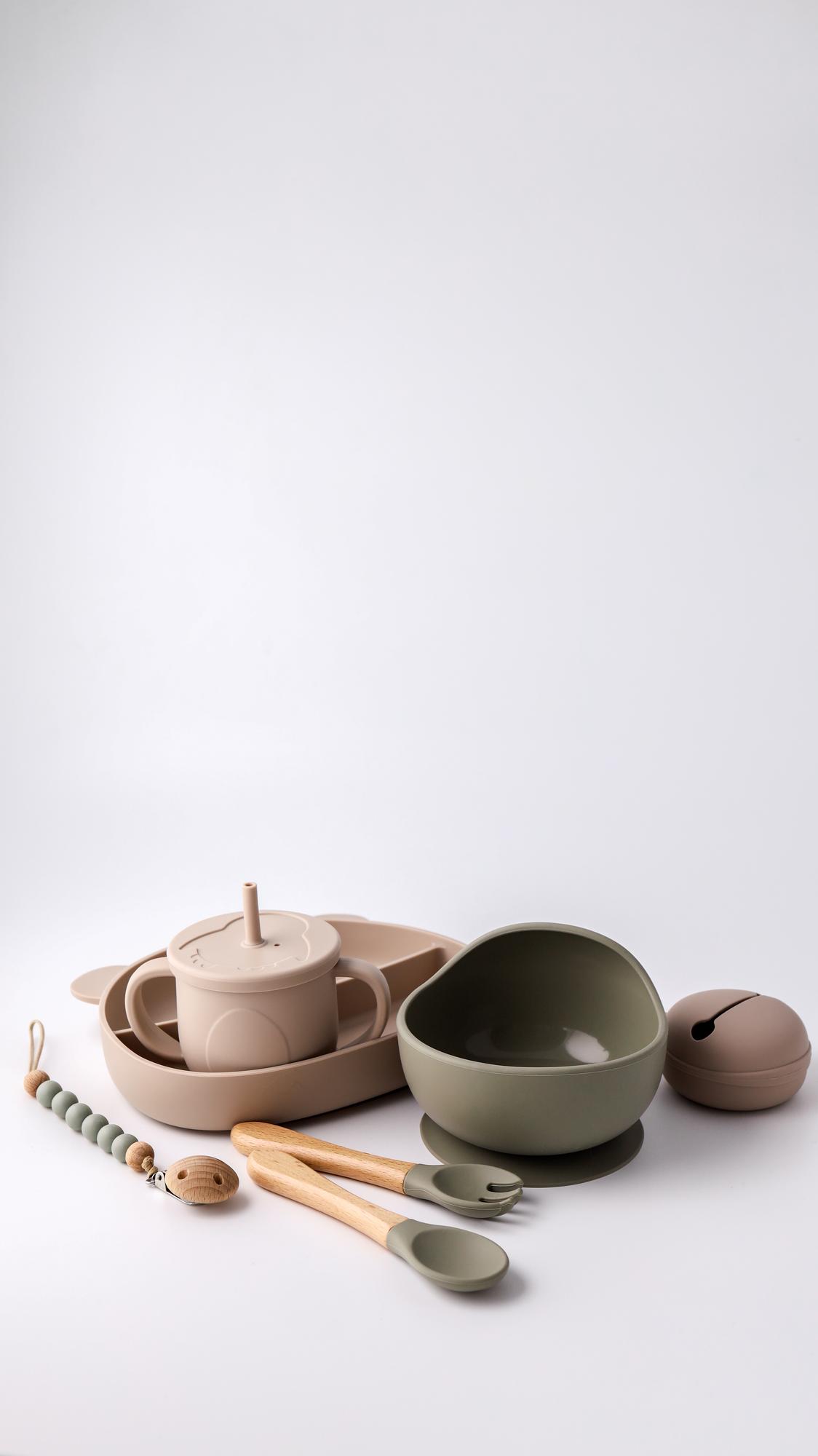 Studio counter with bowls of seasonal produce and utensils